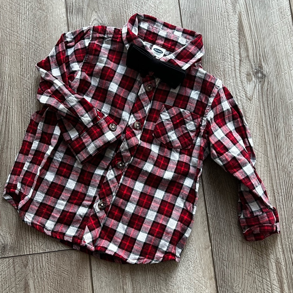 Toddler boy Christmas dress shirt with black tie